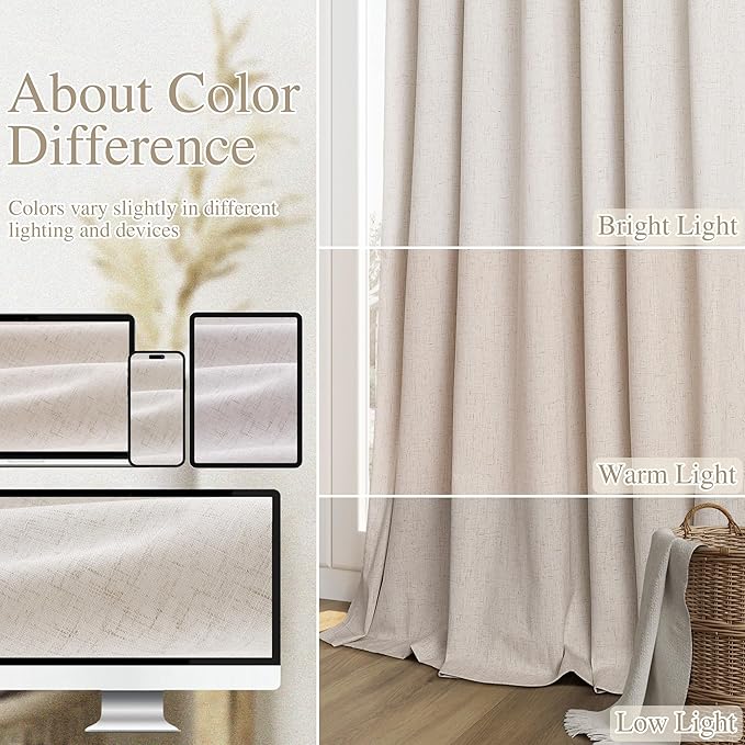 Guken 100% Blackout Curtains 108 Inch Length 2 Panels Set for Living Room Bedroom Back Tab Thermal Insulated Black Out Linen Drapes Room Darkening Window Curtains 108 Inches Long, Sand Beige