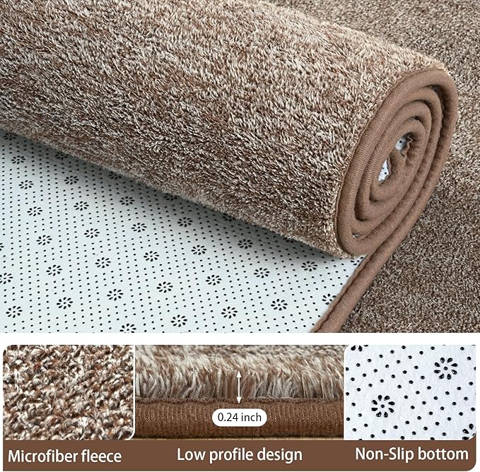 AROGAN Washable 4×6 Bedroom Rug, Modern Area Rugs with Soft Memory Foam for Living Room, Minimalist Non-Slip Indoor Floor Carpet for Dining Room Office Kids Playroom Decor, Matte Brown