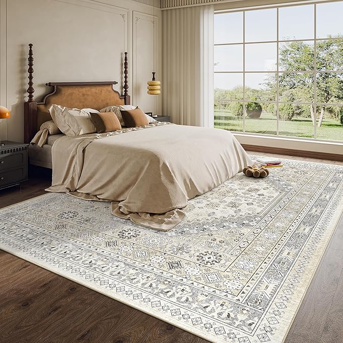 zesthome 8x12 Area Rugs,Stain Resistant Washable Rug,Ultra-Thin Rugs for Living Room,Bedroom,Non-Slip Backing Home Decor Large Area Rug (Beige,8'x12')