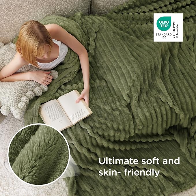 Bedsure GentleSoft Fleece King Blanket for Couch - Cozy Soft Blankets for Women, Cute Small Throws for Girls, Moss, 108x90 Inches