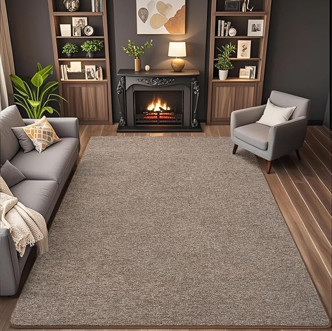AROGAN Washable 7×10 Living Room Rug, Modern Area Rugs with Soft Memory Foam for Bedroom, Minimalist Non-Slip Indoor Floor Carpet for Dining Room Office Kids Playroom Decor, Matte Brown