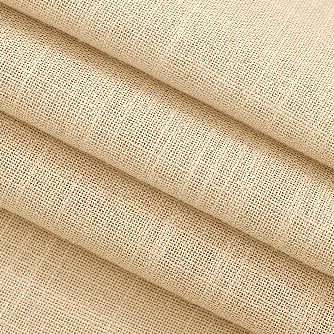 Tan Linen Curtains for Living Room Back Tab Modern Farmhouse Semi Sheer Tan Linen Curtains 45 inches Long 2 Panels Set Muted Neutral Window Curtain for Dining Room Bedroom 52x45