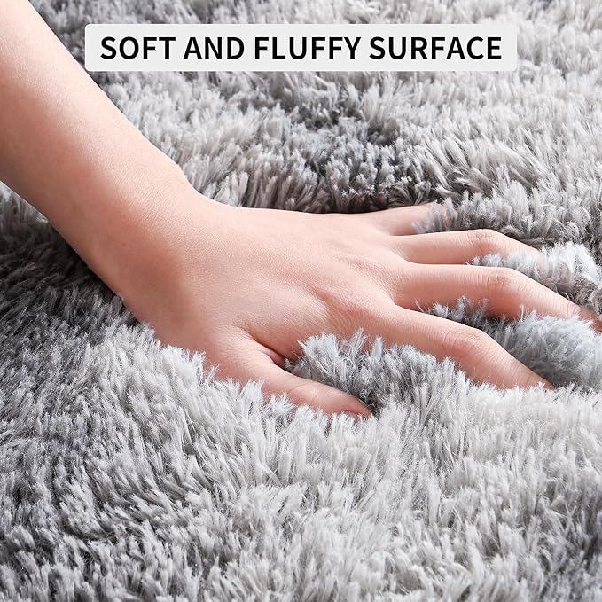 Tepook Soft Fluffy Rugs for Living Room, 5x8 Shaggy Area Rug for Bedroom, Modern Shag Rug Fuzzy Carpets for Kids, Plush Indoor Nursery Home Decor Rug with Non-Slip Bottom, Tie-dye Light Grey