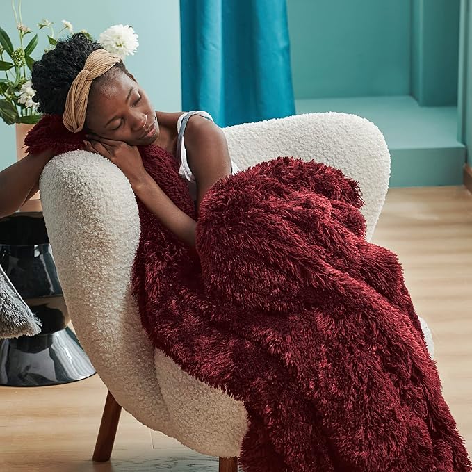 Bedsure GentleSoft Fluffy Burgundy Red Throw Blanket, Maroon Red Decor Gifts for Women, Soft Cozy Fuzzy Sherpa Fleece Plush Thick Warm Faux Fur Throws for Couch, Bed, Blanket for Mom, 50x60