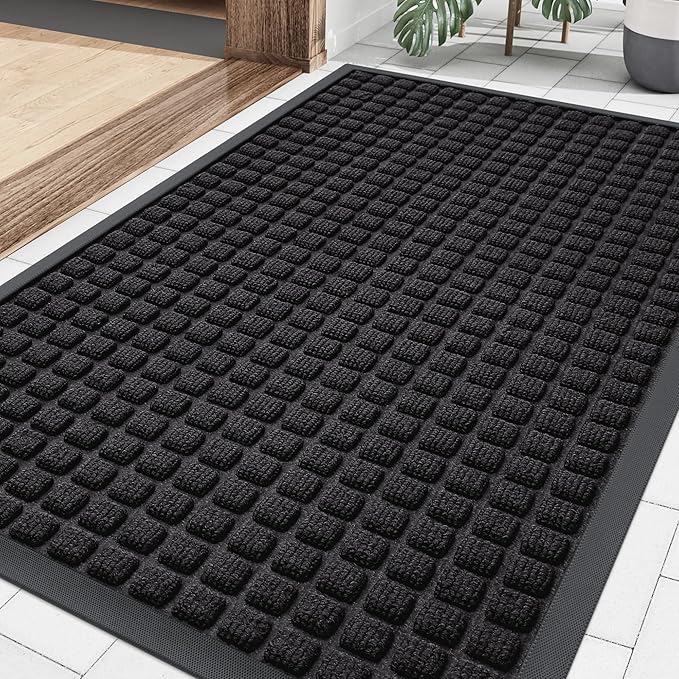 Smiry Front Door Mat Outside Entrance, Heavy Duty Natural Rubber Doormat, Non Slip, Trap Dirt and Moisture, Easy Clean, Low Profile Welcome Floor Mats for Indoor Outdoor Entry, 35x23 Inch, Black