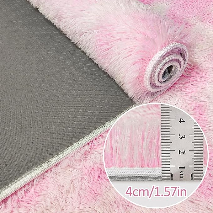 Tie-Dye Pink Upgraded Anti-Slip Fluffy Shag Rug for Living Room 8x10ft Fluffy Area Rug Mat Bedside Throw Rug for Bedroom Kids Room Boys Teens Nursery Baby Dorm Office Decor Aesthetic Carpets
