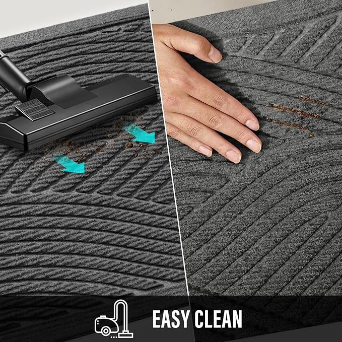 HIYARD Sturdy Front Door Mat, Absorbent Muddy Dirt Resist Welcome Door Mats Outdoor Indoor, Stain and Fade Resistant, Non-Slip Backing Entry Mat Low Profile Doormat for Entryway, 29×17, Grey