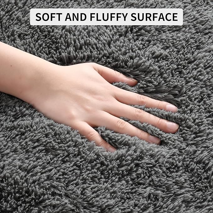 Tepook Area Rugs 9x12 for Living Room, Super Soft Fluffy Rugs for Bedroom, Modern Shaggy Rug Fuzzy Carpets for Kids, Plush Indoor Nursery Home Decor Rug with Non-Slip Bottom, Dark Grey