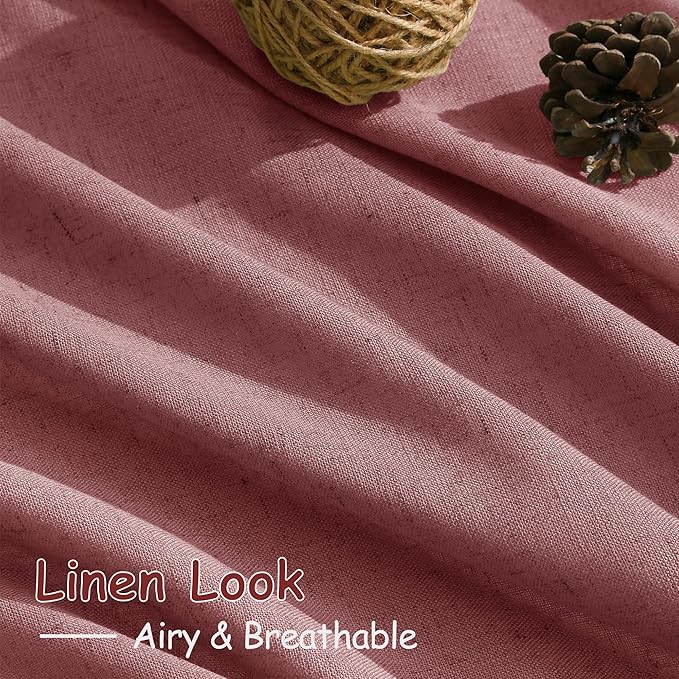 Nanspring Canyon Rose Linen Curtains 90 Inch Long 2 Panels Set for Bedroom Living Room Dusty Rose Linen Textured Window Drapes Semi Sheer Light Filtering Rod Pocket Back Tab Farmhouse Curtain 52x90