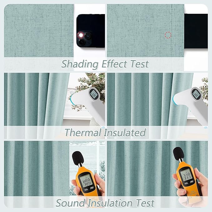 Guken 100% Blackout Linen Curtains 102 Inch Length 2 Panels Set for Living Room Bedroom Back Tab Thermal Insulated Black Out Linen Drapes Room Darkening Window Curtains,Light Blue