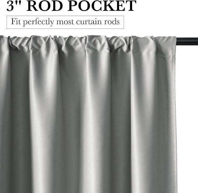 RYB HOME Bedroom Blackout Curtains 72 inches Long, 100% Blackout Thermal Insulated Noise Reducing Curtains for Living Room Nursury, 34 inches Wide by 72 inches Long, Silver Grey