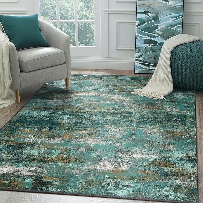 BEIMO Area Rugs 6x9 for Living Room Bedroom, Modern Abstract Machine Washable Rug, Large Soft Low Pile Floor Carpet with Non Slip Backing for Dining Room, Turquoise