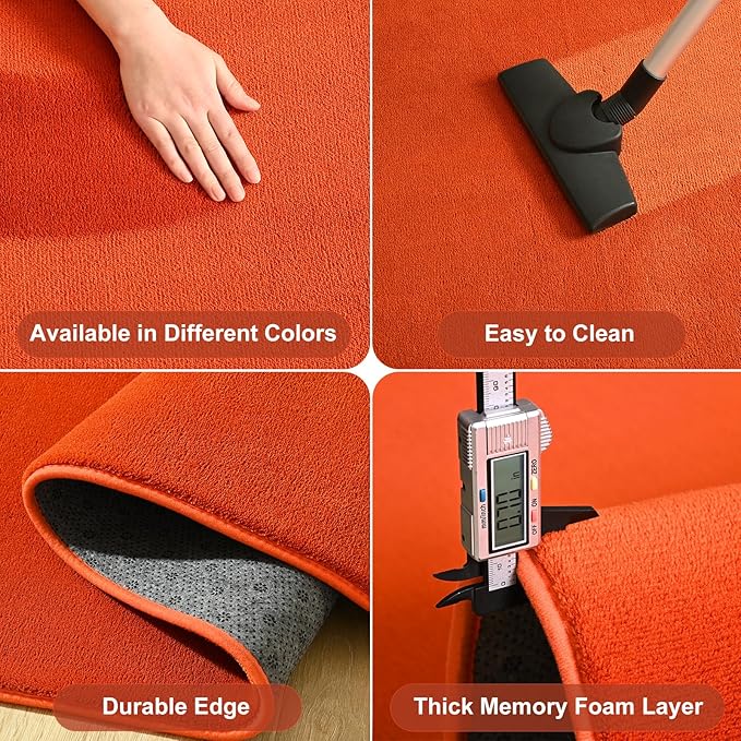 Amearea Large Modern Area Rugs for Bedroom Living Room, 6x9 Feet Orange Thickened Memory Foam Rug, Fluffy Indoor Washable Rugs Non Slip Minimalist Carpet for Boys Girls Dorm Nursery Room Decor