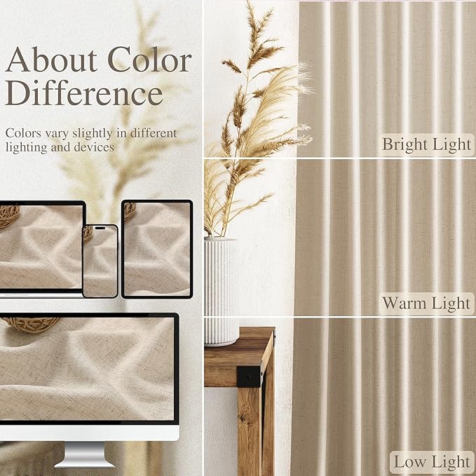 Nanspring Grey Flax Curtains 96 Inch Length 2 Panels Set for Living Room Linen Blend Light Filtering Mordern Boho Sheer Curtain Back Tab and Rod Pocket Privacy Drapes for Bedroom Office 52x96