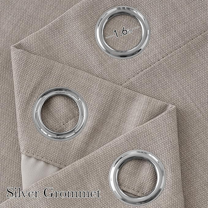 NICETOWN Short Faux Linen Angora Blackout Curtains 63 inches Long for Kitchen - Privacy Panels for Living Room Bedroom, Modern Farmhouse Style Easy Care Grommet Top, 2 Panels, W42 by L63