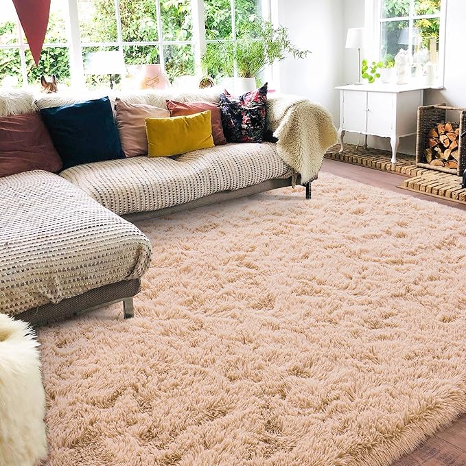 Rugs for Living Room 10x14, Soft Shaggy Modern Shag Area Rug for Bedroom, Upgrade Non-Slip Plush Fluffy Carpet for Kids Boys Girls Room Home Decor Aesthetic, Camel