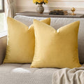 GIGIZAZA 18x18 Yellow Velvet Decorative Throw Pillow Covers for Sofa Bed 2 Pack Soft Cushion Cover