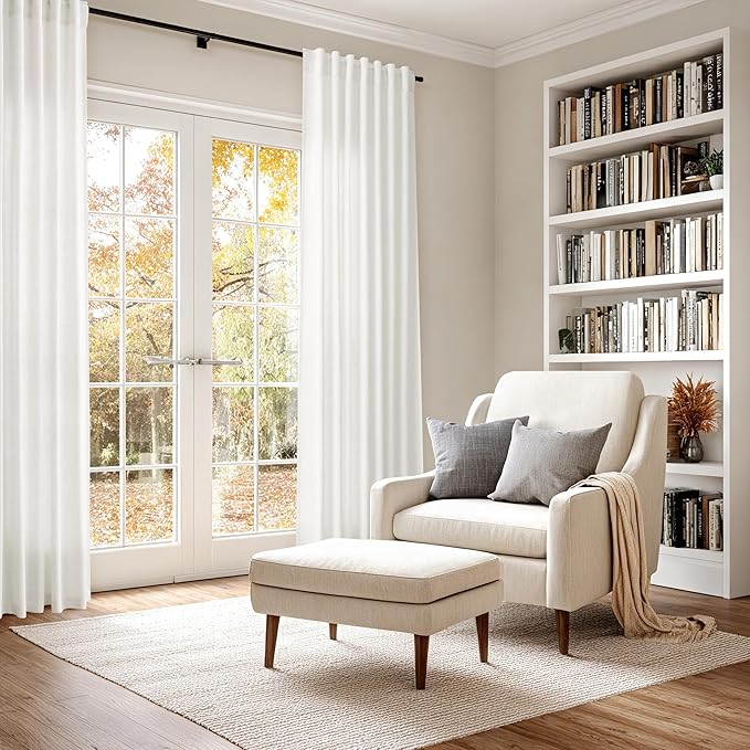 Nanspring Extra Long 108 Inch Curtains Linen for Living Room Beige White Coastal Decor Privacy Light Filtering Curtains Back Tab Rod Pocket Floor to Ceiling Curtain for Bedroom Office 9Ft 60x108