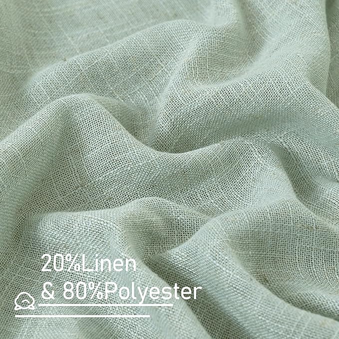 LAMIT Living Room Linen Curtains - 90 Inch, Back Tab & Rod Pocket, Light Filtering, Burlap Textured Sheer Curtains for Farmhouse, 2 Panels, 52 x 90 Inch, Light Sage