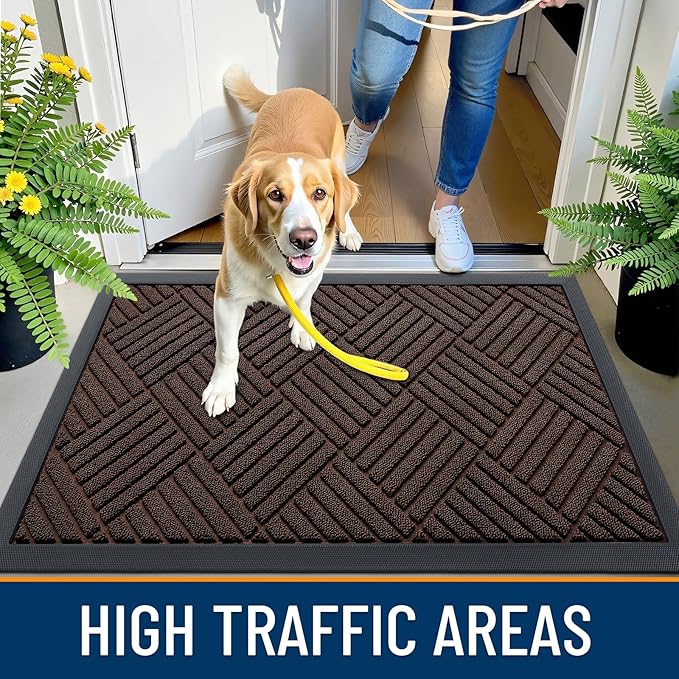 OLANLY Front Door Mat Outside Entrance 71x23, Absorbent, Heavy Duty Sturdy Natural Rubber Doormat Indoor Outdoor, Stain and Fade Resistant, Non-Slip Low Profile Floor Mat for Entryway, Brown Diamond