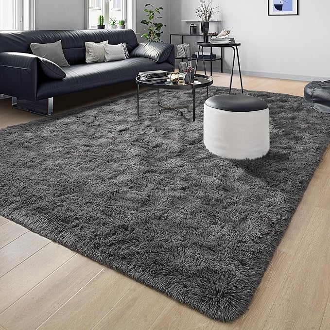 Tepook Soft Fluffy Rugs for Living Room, 5x8 Shaggy Area Rug for Bedroom, Modern Shag Rug Fuzzy Carpets for Kids, Plush Indoor Nursery Home Decor Rug with Non-Slip Bottom, Dark Grey