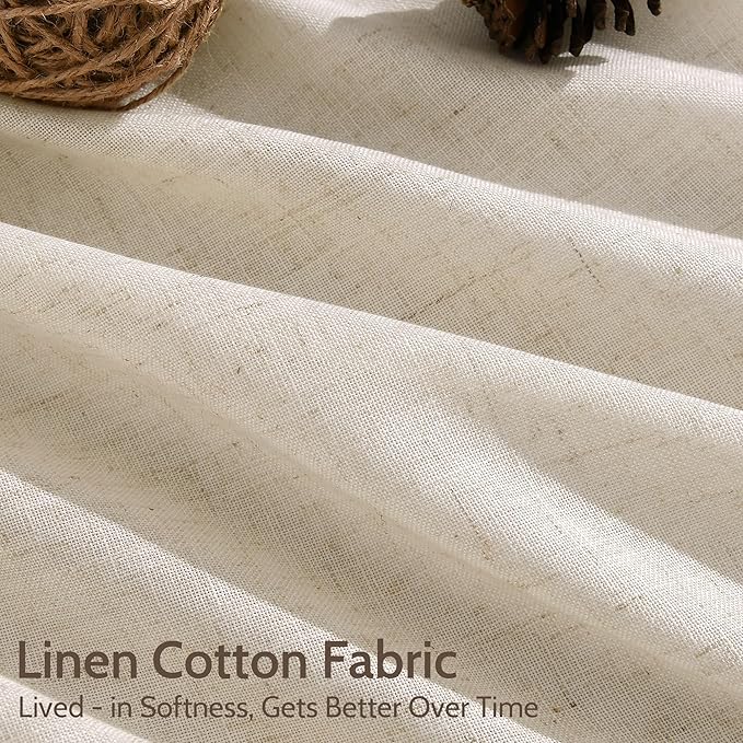 Linen Curtains 63 Inch Length for Living Room Modern Farmhouse Decor Light Filtering Semi Sheer Curtain Back Tab Neutral Luxury Rustic Burlap Coastal Drapes for Bedroom Office 52x63, 2 Panels