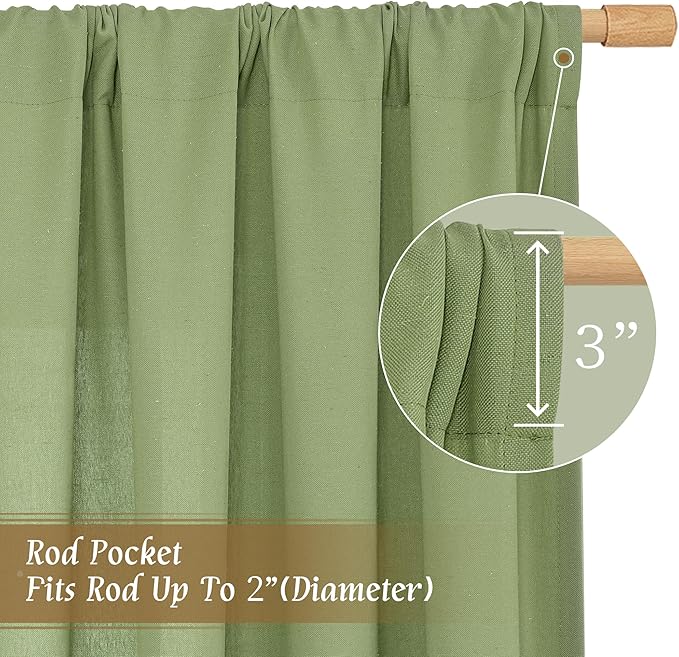 LAMIT Bedroom Linen Curtains 48 Inch Length 2 Panels, Soft Faux Linen Light Filtering Panels Rod Pocket Farmhouse Privacy Drapes for Kitchen/Window/Loft Room, 42 x 48 Inch, Sage Green