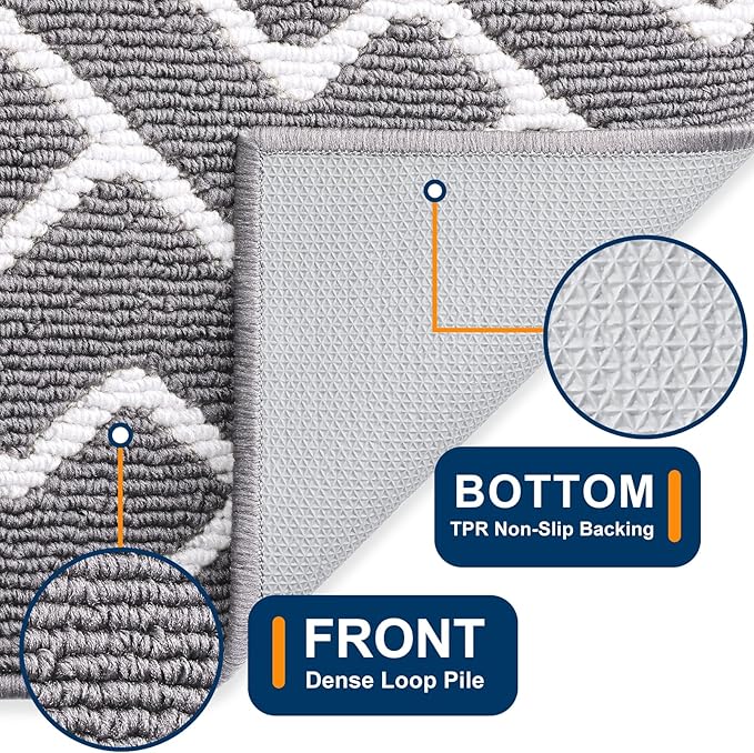 OLANLY Front Door Mat, Non-Slip Rubber Backing, Dirt Resistant and Absorbent, Washable, Easy to Clean Low-Profile Indoor Doormat for Back Door, Entryway, Inside Entrance, 59x20, Grey