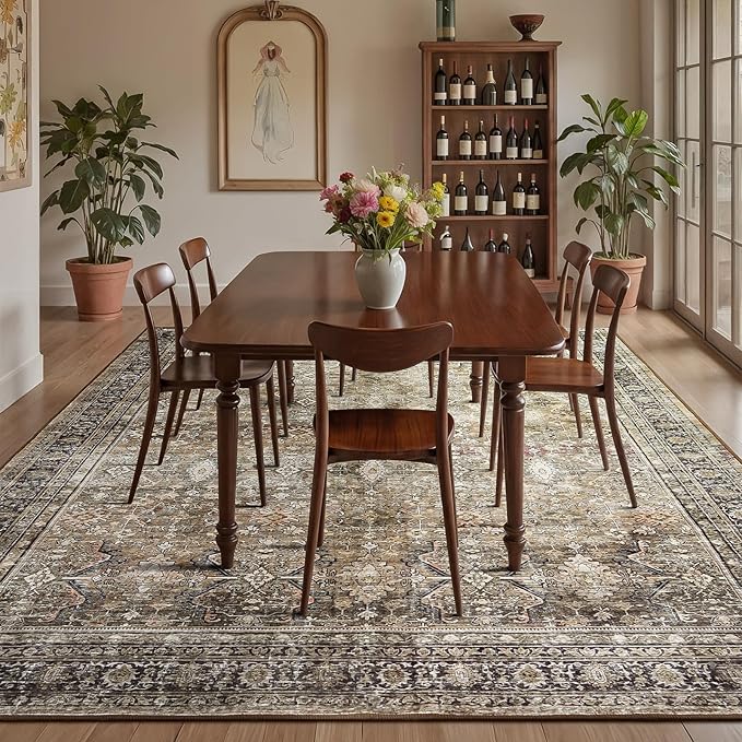 Lofus 9x12 Area Rug for Living Room,Brown Washable Large Rugs with Non-Slip Backing,Soft Neutral Carpets for Bedroom Dining Room Home Office Indoor Nursery