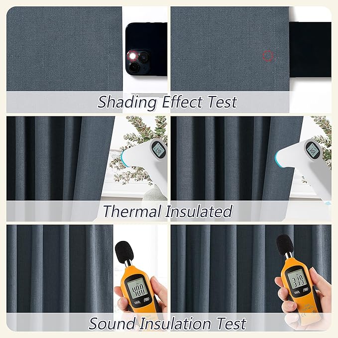 Guken 100% Blackout Linen Curtains 90 Inch Length 2 Panels Set for Living Room Bedroom Back Tab Thermal Insulated Black Out Linen Drapes Room Darkening Window Curtains,Vintage Blue