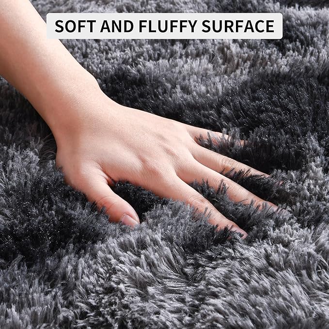 Tepook Soft Fluffy Rugs for Bedroom, 4x6 Area Rug for Living Room, Modern Shaggy Room Rug for Kids Boys Girls, Plush Throw Rugs Indoor Nursery Home Decor Rug with Non-Slip Bottom, Tie-dye Dark Grey
