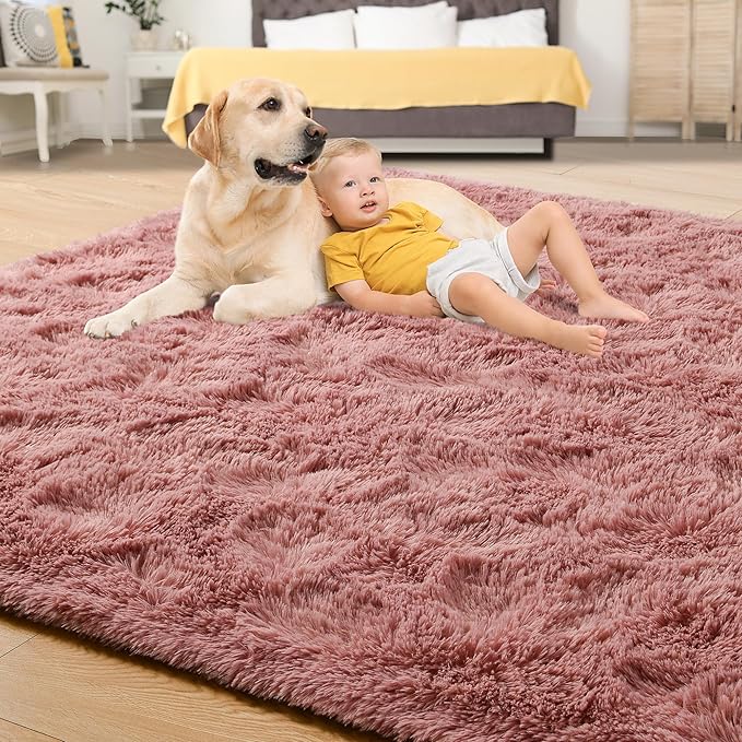 Tepook Super Soft Fluffy Rug for Bedroom, Modern Shaggy Fuzzy Kids Rugs for Living Room, Plush Indoor Nursery Home Decor Dorm Carpet with Non-Slip Bottom, Blush, 4 X 6 Feet