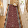 Red 2x8 Long Hallway Runner Rug - Boho Washable Indoor Front Door Mat for Entryway, Non Skid Rugs for Kitchen, Vitange Geometric Floral Low Pile & Soft Runner Carpet