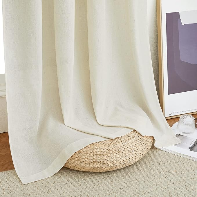 NICETOWN Linen Blend Kitchen Window Curtains Over Sink, Grommet Short Curtains for Small Window Thick Flax Linen Weave Privacy Added for Cafe/Bathroom, Off White, W55 x L36, 2 Panels