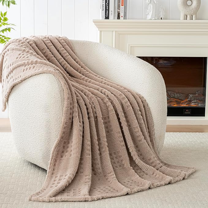 90x104 Inch Brown Waffle Queen Blanket - Soft & Fluffy Fleece, Neutral Tan Color, Cute & Aesthetic, Perfect for Sofa, Couch, Bed, Living Room & Bedroom, All-Season Use, Plush & Cozy Decorative Blanket