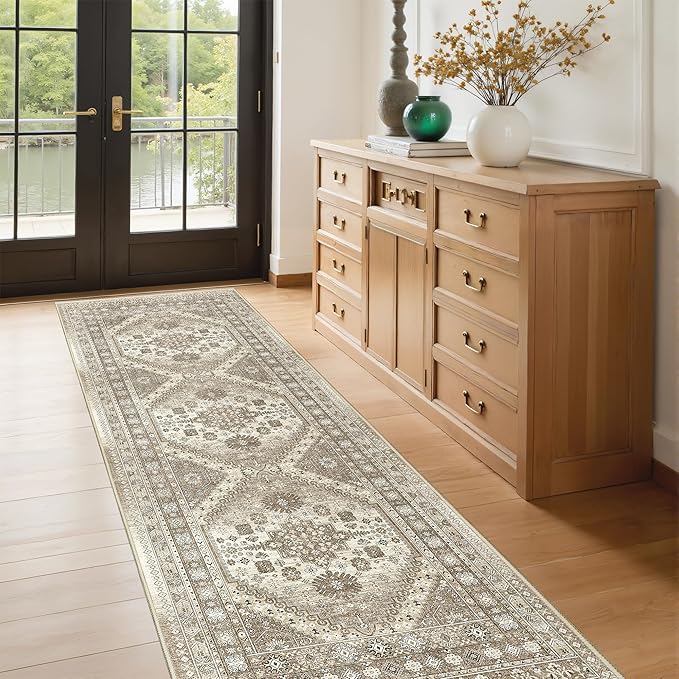 Kitchen Runner Rug Non Slip Washable 2.5x8, Soft Low Pile Entryway Rug Runners for Hallways,Carpet Runner for Living Room,Kitchen, Laundry, Bathroom(Brown,2.5'x8')