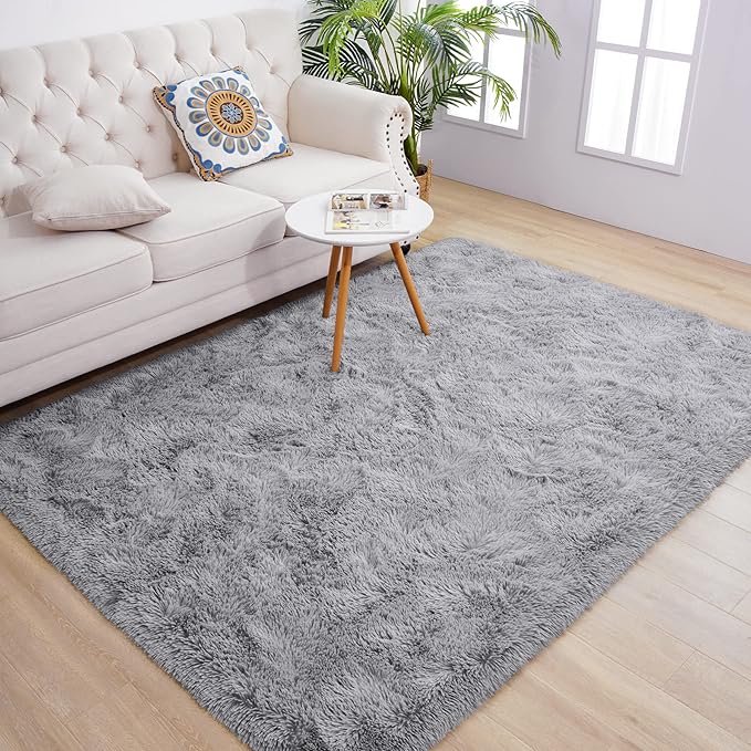 Chicrug Soft Area Rugs for Bedroom Living Room Plush Fluffy Rug 5x8 Feet, Shag Furry Area Rug Carpet Non Shedding for Nursery Children Kids Girls Room Home Decorative, Grey