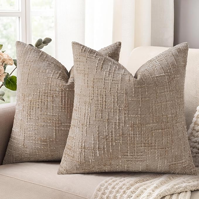 decorUhome Oatmeal Chenille Euro Sham Throw Pillow Covers 26x26 Set of 2 Textured Soft Cozy Slubby Couch Pillow Covers Modern Farmhouse Boho Decorative Pillow Cases for Bed Sofa Living Room