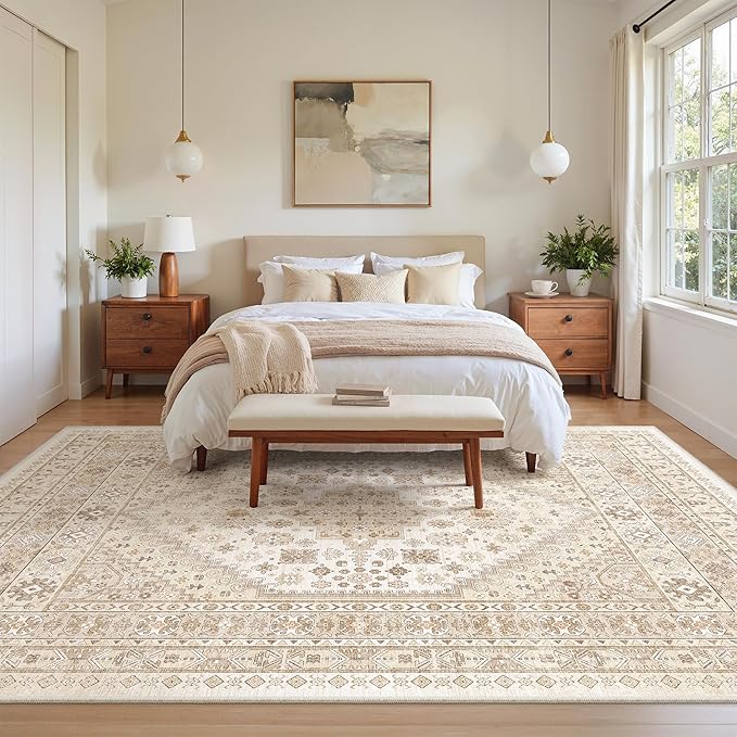 zesthome 6x9 Area Rug, Super Soft Washable Rugs for Living Room, Non-Slip Stain Resistant Vintage Rugs, Ultra-Thin Large Area Rugs