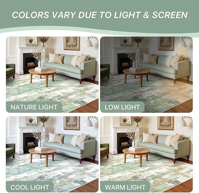 BEIMO Area Rugs 8x10 for Living Room Bedroom, Modern Abstract Machine Washable Large Light Green Rug Soft Rug, Low Pile Floor Carpet with Non Slip Backing for Dining Room