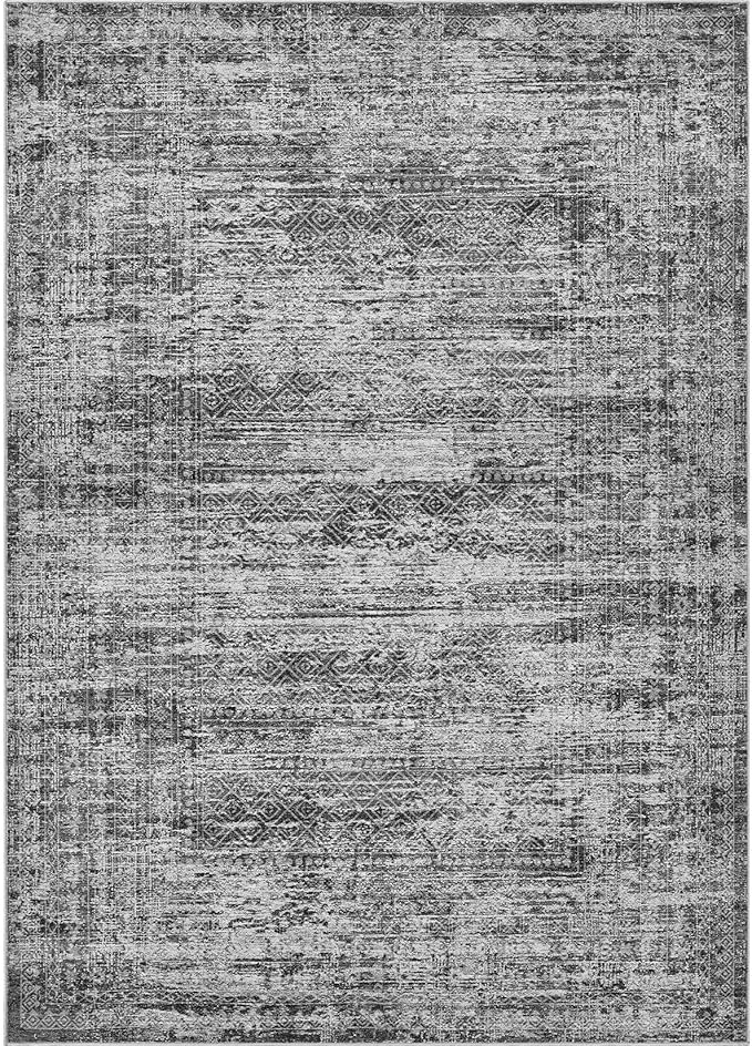 UERMEI 10x14 Area Rug Living Room Rugs - Washable Neutral Modern Abstract Soft Thin Rug Indoor Floor No Slip Rug Carpet for Bedroom Under Dining Table Home Office Decor - Dark Gray
