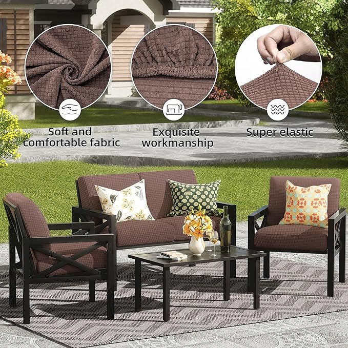 Outdoor Cushion Covers Set,12PCS Patio Furniture Couch Seat Slipcovers, Replacement for Sofa Sectional Chair(Cover，Only)