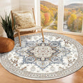 OPPODREAM Soft Round Rug 5ft, Neutral Washable Circle Rug 5ft with Non Slip Backing Play Room, Low-Pile Carpet 5 ft, Faux Cashmere Throw Carpet, Cream White & Blue & Light Brown