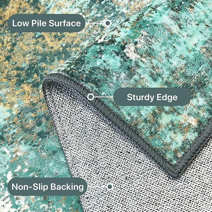 BEIMO Machine Washable Rug 8x10 Area Rugs for Living Room Bedroom, Large Turquoise Abstract Area Rug Soft Throw Rugs, Low-Pile Floor Carpet with Non Slip Rubber Backing