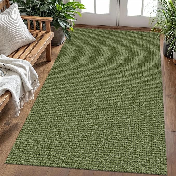 KOZYFLY Washable Area Rug 4x6 ft Non Slip Rubber Backed Living Room Rugs Braided Woven Cotton Kitchen Rugs Indoor Entryway Rug Floor Carpet for Dining Living Room Bedroom, Bright Green/Earthy Green
