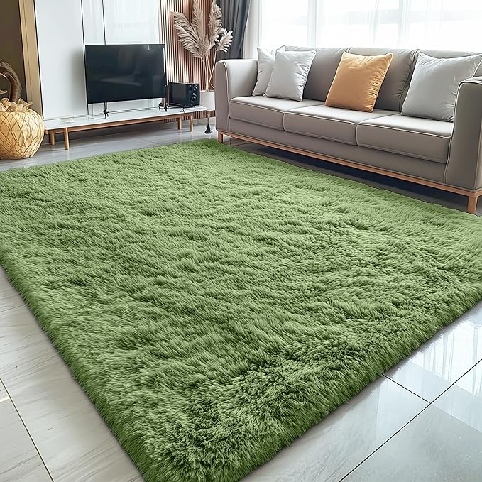 OLANLY 5x7 Machine Washable Large Area Rugs for Living Room, Bedroom, Soft Fluffy Shaggy Bedside Rug, Indoor Floor Carpet for Kids Girls and Boys, Dorms, Nursery, Home Decor Aesthetic, Green