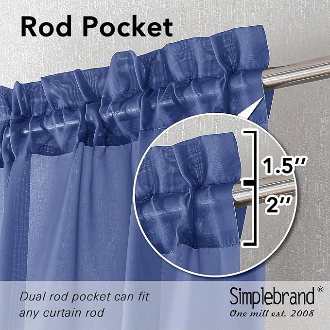 Simplebrand Royal Blue Sheer Curtains 72 Inches Long 2 Panels for Living Room, Rod Pockets Airy Window Treatments Voile Sheer Curtains Panels Lightweight for Front Back Patio Glass Door, 42" Width