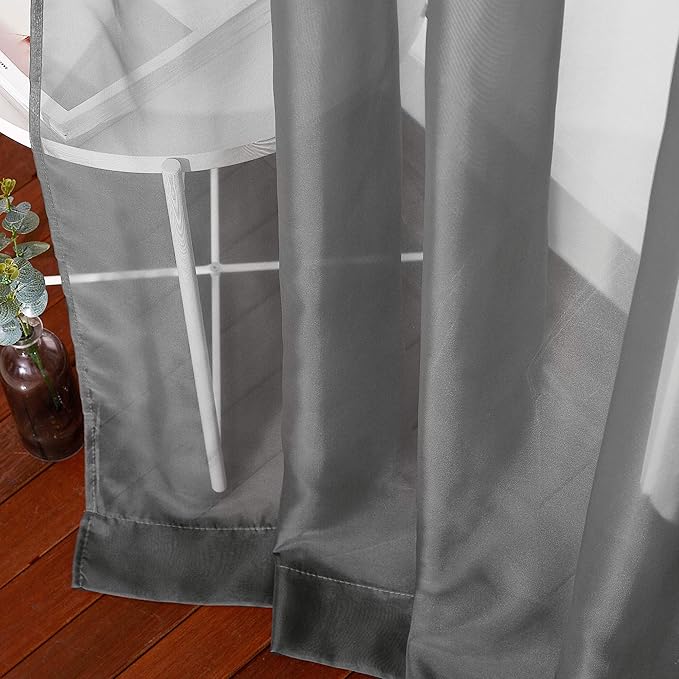 NICETOWN 45 Inch Sheer Curtains - Grommet Top Window Treatment Voile Panels for Bedroom & Kitchen & Loft (54" Wide, Dark Grey, Set of 2)