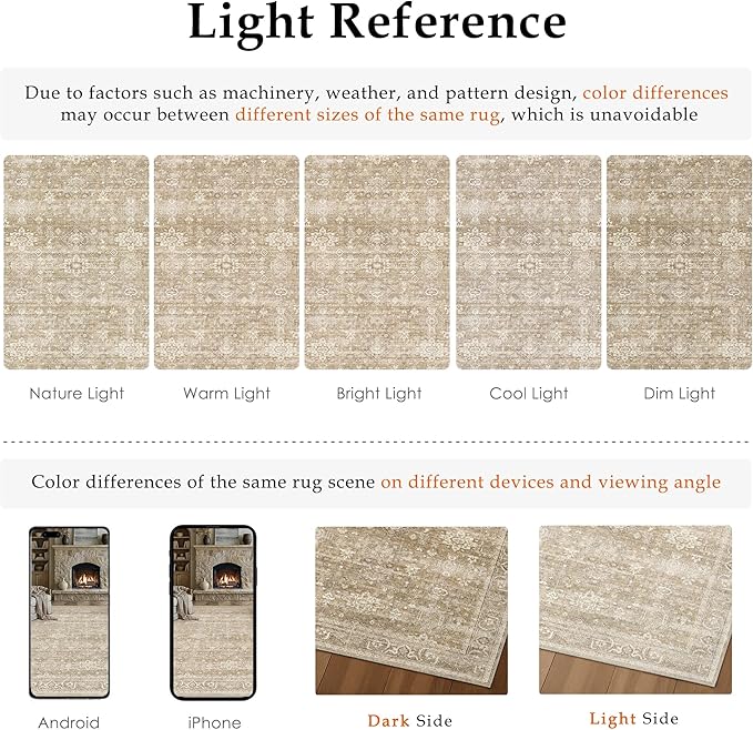 4x6 Washable Area Rug for Living Room Bedroom Vintage Beige Soft Low Pile Carpet Traditional Retro Non Slip Throw Rug for Dining Room Entryway Indoor Dorm Kitchen