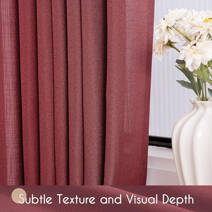 Burgundy Curtains for Living Room Back Tab Modern Farmhouse Semi Sheer Burgundy Curtains 84 inches Long 2 Panels Set Muted Neutral Window Curtain for Dining Room Bedroom 52x84